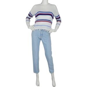 Sonia Rykiel Paris Striped Fringe Long Sleeve Knit Top Blouse Shirt S